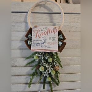 Christmas Door Hanger Door Knob Hanger Reindeer Ribbon Flocked Floral Decor OOAK